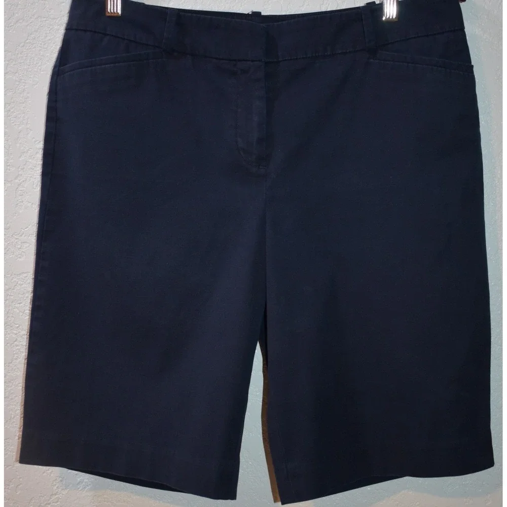 Talbots 8 Chino Shorts Stretch Cotton Knee Length Modest Navy Blue Pockets